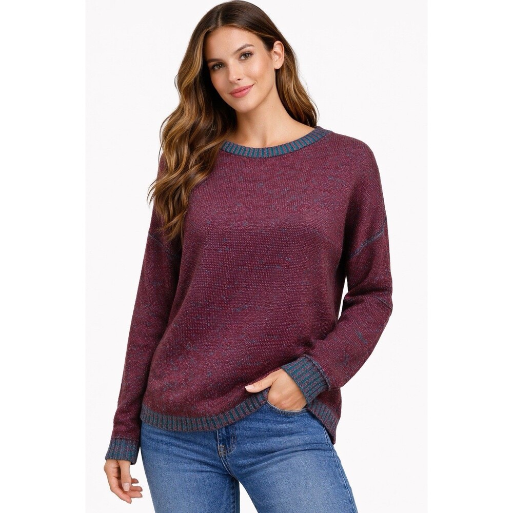 Vtg Diane Von Furstenberg Women's Knit Sweater Burgundy Teal Pullover Made USA